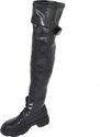 Malu Shoes Stivale donna alto nero sopra ginocchio elastico platform calzino suola gomma alta bombata lacci fibbia tendenza moda