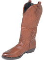 Malu Shoes Stivali donna camperos texani stile western cuoio fantasia ali cucita su pelle tinta unita altezza polpaccio tacco basso