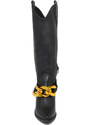 Malu Shoes Stivali donna camperos texani nero basic pelle morbida catena oro rimovibile tacco western 7 cm altezza ginocchio moda