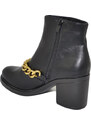 Malu Shoes Stivaletti donna tronchetto nero tacco comodo largo 6 gomma con catena in punta oro moda tendenza zip