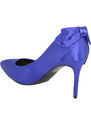 Malu Shoes Scarpe donna decollete punta elegante raso blu cobalto tacco spillo 10 fiocco retro moda elegan cerimonia evento anni 30