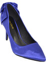 Malu Shoes Scarpe donna decollete punta elegante raso blu cobalto tacco spillo 10 fiocco retro moda elegan cerimonia evento anni 30