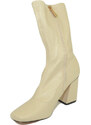 Malu Shoes Stivaletti tronchetti donna pelle rosa punta quadrata effetto calzino tacco largo 7 cm moda morbido tendenza