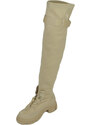 Malu Shoes Stivale donna alto panna sopra ginocchio elastico platform calzino suola gomma alta bombata lacci fibbia tendenza moda