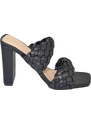 Malu Shoes Sandalo donna nero mules sabot con tacco largo comodo 12 doppia fascia effetto intrecciato moda estate