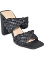 Malu Shoes Sandalo donna nero mules sabot con tacco largo comodo 12 doppia fascia effetto intrecciato moda estate