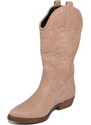 Malu Shoes Stivali donna camperos texani stile western cipria nude con fantasia laser su pelle tinta unita altezza polpaccio
