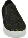 Malu Shoes Scarpe uomo slip on mocassino nero a base gialla con suola sportiva elastico laterale comodo in pelle e tela intrecciato
