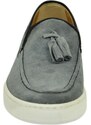 Malu Shoes Mocassini uomo slip on classico sportivo in vera pelle camoscio grigio cuciture in punta bon bon fondo bianco alto