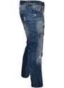 Malu Shoes Pantaloni Jeans blu scuro denim biker. Skinny fit. Chiusura con bottone e cerniera strappato e toppe moda