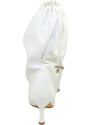 Malu Shoes Stivali donna tronchetto a punta bianco in pelle con tacco midi 5 cm a spillo e coulisse moda tendenza