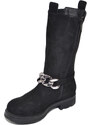 Malu Shoes Stivali donna chelsea combat camoscio nero altezza meta' gambale con catena argento rimovibile elastico polpaccio zip