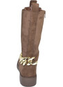 Malu Shoes Stivali donna chelsea combat camoscio marrone altezza meta' gambale con catena argento rimovibile elastico polpaccio zip