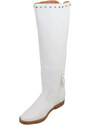 Malu Shoes StivalI donna bianchi con para zeppa interna borchie argento zip punta tonda altezza sopra ginocchio moda comodo