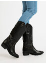Solada Stivali In Pelle Donna Texani Con Borchie Tacco Nero Taglia 37