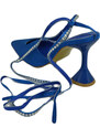 Malu Shoes Scarpe decollete mules donna elegante punta in raso blu tacco martini 9 cerimonia con allacciatura schiava con strass