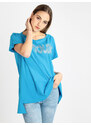 My Style Maxi T-shirt Con Scritta Strass Manica Corta Donna Blu Taglia Unica
