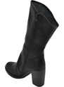 Malu Shoes Stivali tronchetti donna pelle nero a punta tonda tacco squadrato taglio asimmetrico moda meta' polpaccio tendenza