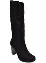 Malu Shoes Stivali donna nero plateau gambale traforato altezza ginocchio con tacco grosso comodo e zip fibbia regolare