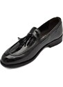Malu Shoes Scarpe uomo mocassino elegante cerimonia in vera pelle lucida nera con nappe fondo cuoio con antiscivolo made in italy
