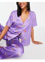 ASOS DESIGN - Mix & Match - Camicia del pigiama senza colletto in raso viola a fiori