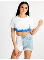 Solada T-shirt Cropped Donna Con Piume Manica Corta Blu Taglia Unica