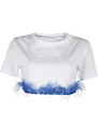 Solada T-shirt Cropped Donna Con Piume Manica Corta Blu Taglia Unica