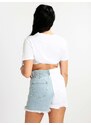 Solada T-shirt Cropped Donna Con Piume Manica Corta Blu Taglia Unica
