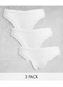 ASOS DESIGN - Malibu - Confezione da 3 perizomi a vita alta in cotone con bordi in pizzo bianchi-Bianco
