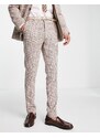 ASOS DESIGN - Pantaloni da abito skinny in misto lana pied de poule color pietra-Neutro