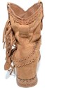 Malu Shoes Stivaletto donna indianini cuoio scamosciati con frange zeppa interna 5 cm cinturino fibbia altezza caviglia moda ibiza