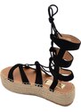 Malu Shoes Sandali alla schiava donna nero in ecopelle scamosciata fondo platform 4 cm con lacci regolabile moda gladiatore