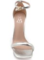 Malu Shoes Sandalo alto donna argento lucido con tacco doppio 10 cm cinturino alla caviglia linea basic cerimonia evento elegante