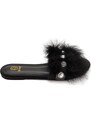 Malu Shoes Pantofoline donna pelliccia peluche pelo con applicazioni nero voluminosa colorata morbide raso terra moda glamour