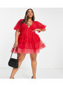 Lace & Beads Plus - Vestito corto a balze rosso con scollo profondo sul davanti