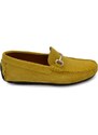 Malu Shoes Mocassino barca uomo giallo ocra morsetto argento made in italy in vera pelle scamosciata fondo antiscivolo gomma