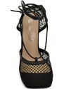 Malu Shoes Sandalo nero in pelle a rete donna con tacco a spillo 10 e lacci alla schiava effetto piede nudo moda
