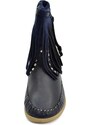 Malu Shoes Stivaletti donna estivi indianini blu forati con laccio frange e borchie fantasia fondo in gomma comode moda ibiza
