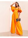 ASOS Luxe - Tuta jumpsuit monospalla in popeline arancione con cintura