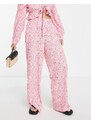 Vero Moda - Pantaloni a fondo ampio rosa a fiori in coordinato
