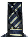 Malu Shoes Set coordinato uomo cravatte con gemelli e pochette blu righe giallo elegante cerimonia