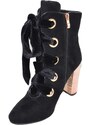 Malu Shoes Tronchetto donna art.3313 nero in camoscio stringato lacci velluto made in italy moda comfort