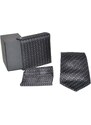 Malu Shoes Set cravatta pochette e gemelli in raso nero a fantasia pois confezione regalo per professionisti e collezionisti