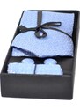 Malu Shoes Set cravatta pochette e gemelli in cotone celeste con dettagli tono su tono confezione regalo per professionisti