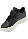 Malu Shoes Sneakers uomo nero in vera pelle nero fondo alto asimmetrico Gels moda street made in italy ragazzo