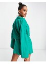 ASOS DESIGN - Camicia da mare oversize con tasche verde smeraldo in garza doppiata in coordinato