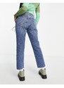 Topshop - Easy - Jeans dritti cropped a vita medio alta blu medio con bordi grezzi