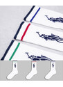 Polo Ralph Lauren - Confezione da 3 paia di calzini sportivi bianchi con righe e logo grande del pony-Bianco