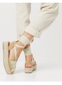 ASOS DESIGN - Junior - Espadrilles flatform color cuoio e crema allacciate alla caviglia-Neutro