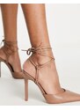 ASOS DESIGN - Prize - Scarpe beige con tacco alto allacciate alla caviglia-Neutro